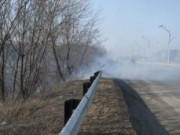 В Днепродзержинске вдоль моста загорелась трава